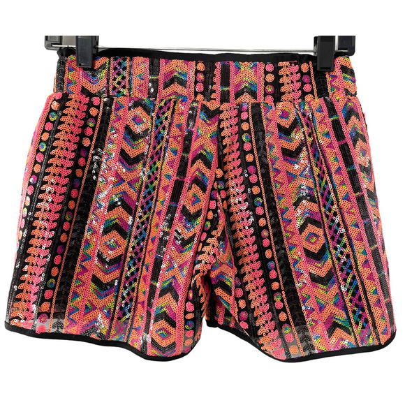 Wow COUTURE AZTEC PRINT SEQUIN SHORTS * - Picture 1 of 5